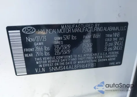2023 Hyundai Santa Fe Limited z USA, uszkodzony, nr VIN 5NMS44AL8PH649181